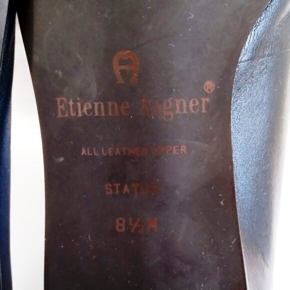 Stylish 90's Navy Leather 'Status' Slip On Square Toe Block Heel Shoes Sz 8.5 - Picture 5 of 10